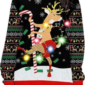 Ugly Christmas Sweater- Light Up Reindeer